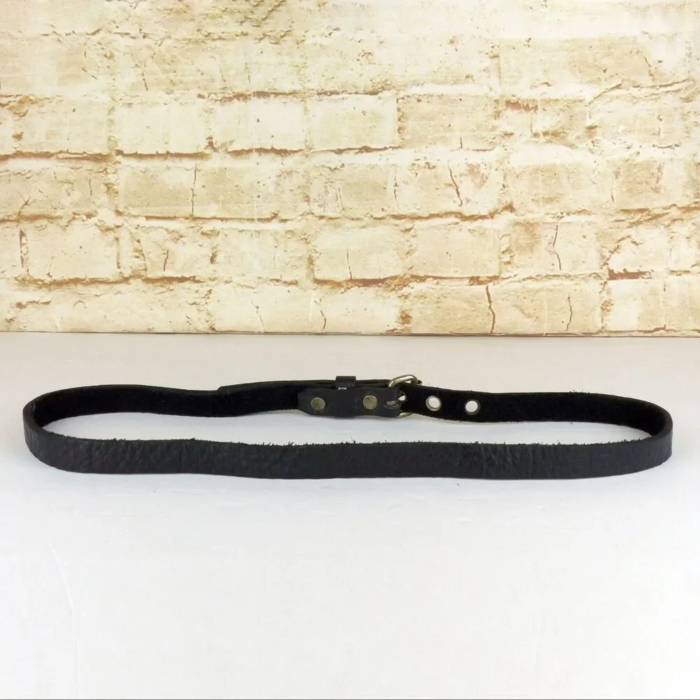 Black Pebbled Genuine Leather Grommet Belt Size 34 Narrow Punk Goth Y2K Rock Emo